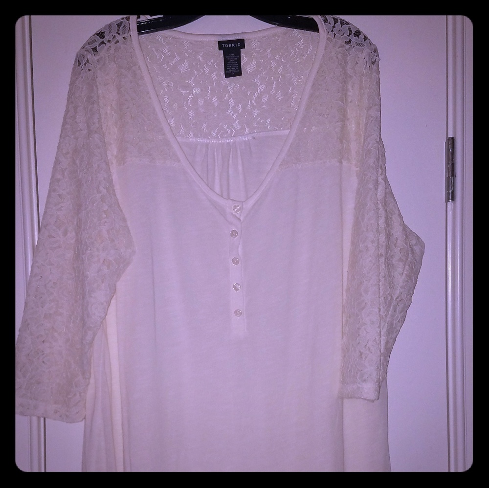 NWOT Torrid Lace & Cotton 3/4 Sleeve Tee